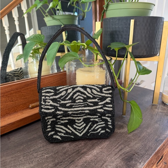 studio 12 Handbags - Studio 12 beaded mini bag in black + white zebra pattern 🖤